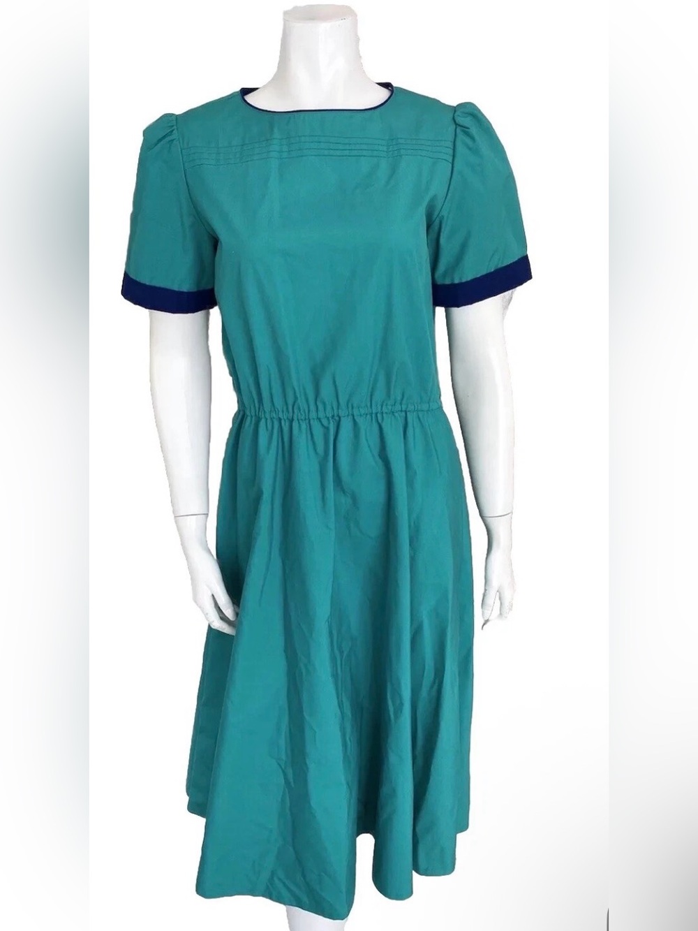 Vintage Darian Green Blue Fit And Flare 1980s Dress Size 8